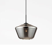Veiro Hängeleuchte mundgeblasenes Rauchglas, 30cm, schwarze Metall-Pendelleuchte mit rauchfarbener Glaskuppel