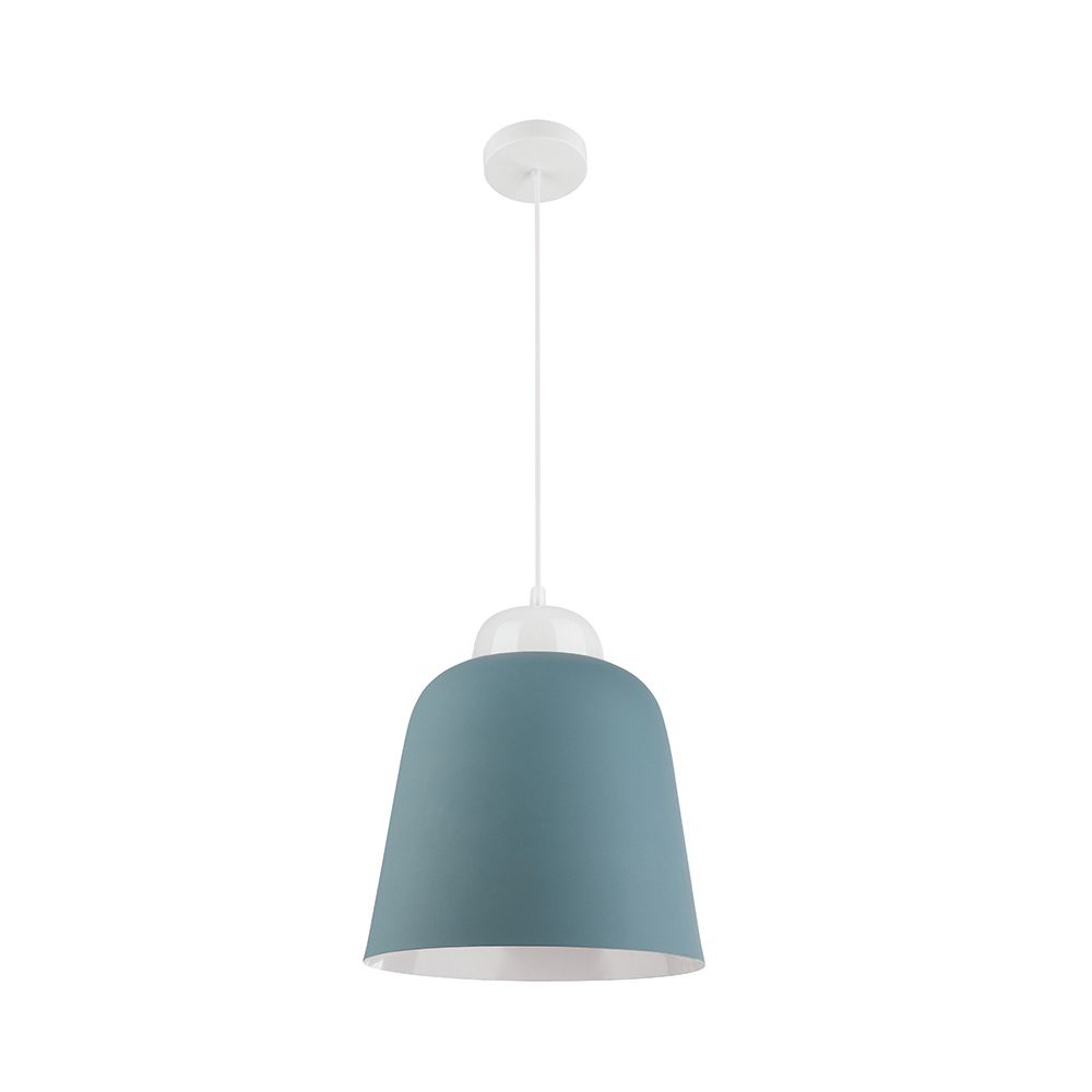 Moderne Victoria Hängelampe in Blau mit weißem Innenleben, ideal für stilvolle Ess- oder Wohnräume.