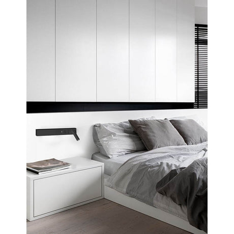 Nova Luce Vida LED Lese- & Wandlampe Metall mit USB, moderne schwarze Wandleuchte im Schlafzimmer