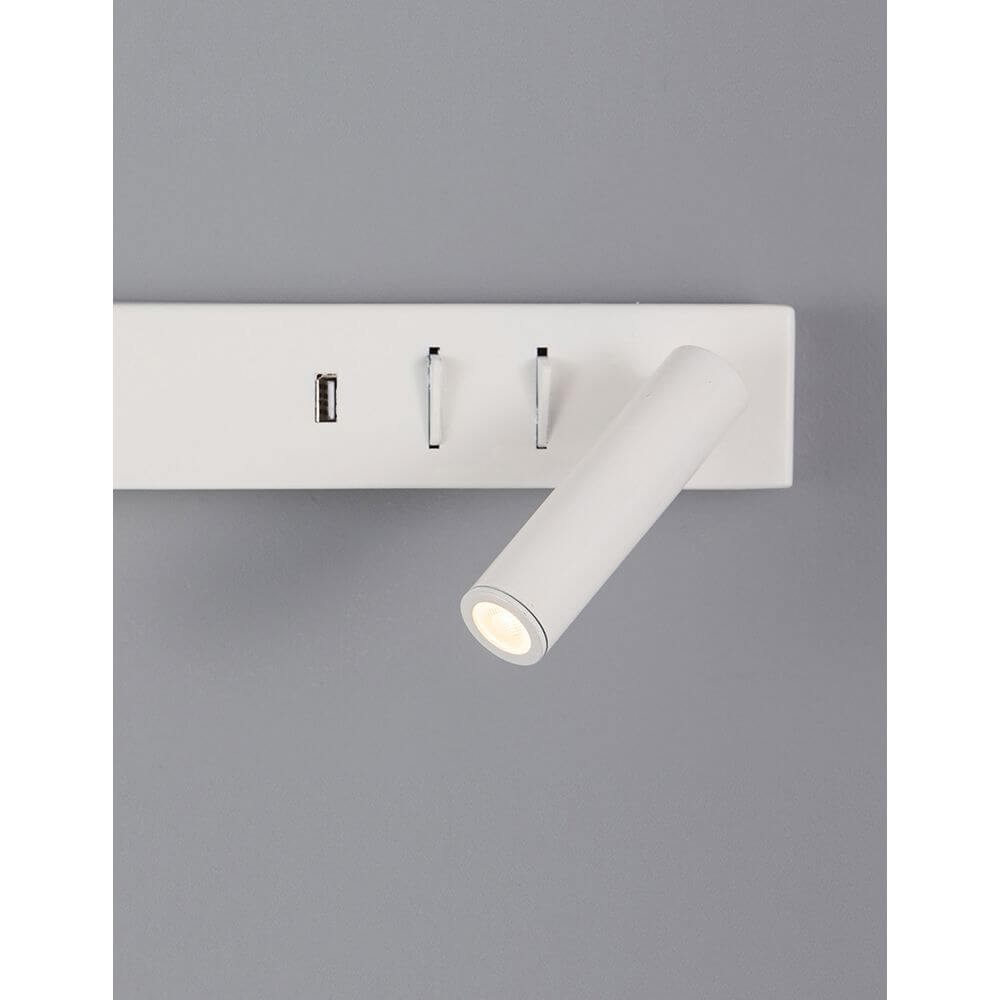Nova Luce Vida LED Lese- & Wandlampe Metall mit USB an Wand montiert, mit USB-Anschluss und dimmbarem Licht.