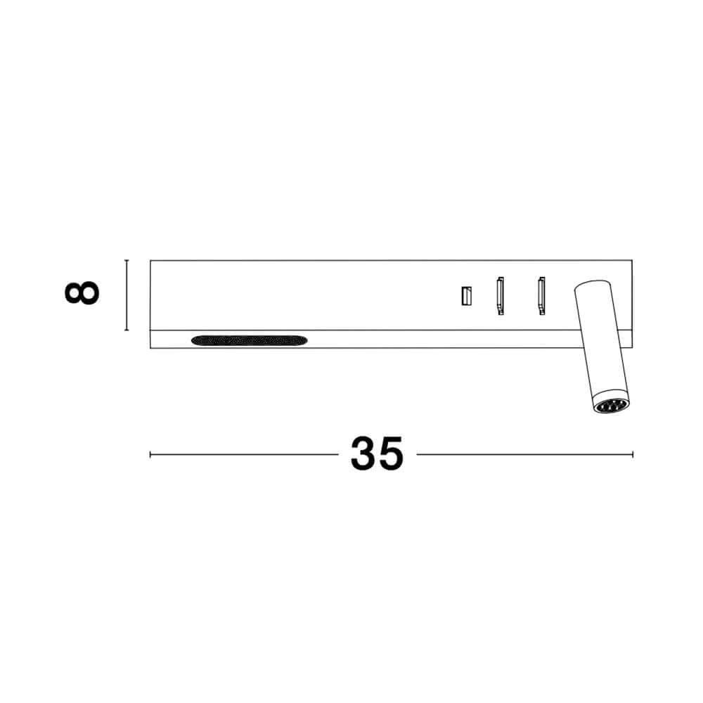 Nova Luce Vida LED Lese- & Wandlampe Metall mit USB, technische Zeichnung der Leuchte.