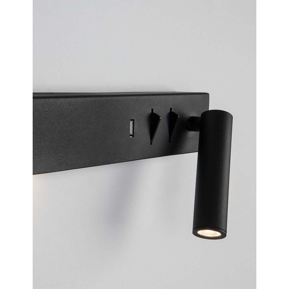 Nova Luce Vida LED Lese- & Wandlampe Metall mit USB in schwarzem Design und praktischem USB-Anschluss.