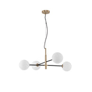Vitra 4-light pendant lamp, metal, opal white with four opal white glass globes and elegant metal arms.