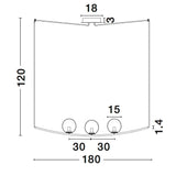 Technische Zeichnung der Vitton Hängelampe 3-flammig, Maße in cm, modernes Design aus Messing und Weiß.