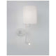 Yama Wandlampe mit LED Lesearm in modernem Design, weiße Wandleuchte mit Lesearm und Stoffschirm.