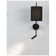 Yama Wandlampe mit LED Lesearm an einer Wand, schwarz mit dekorativem Stoffschirm.