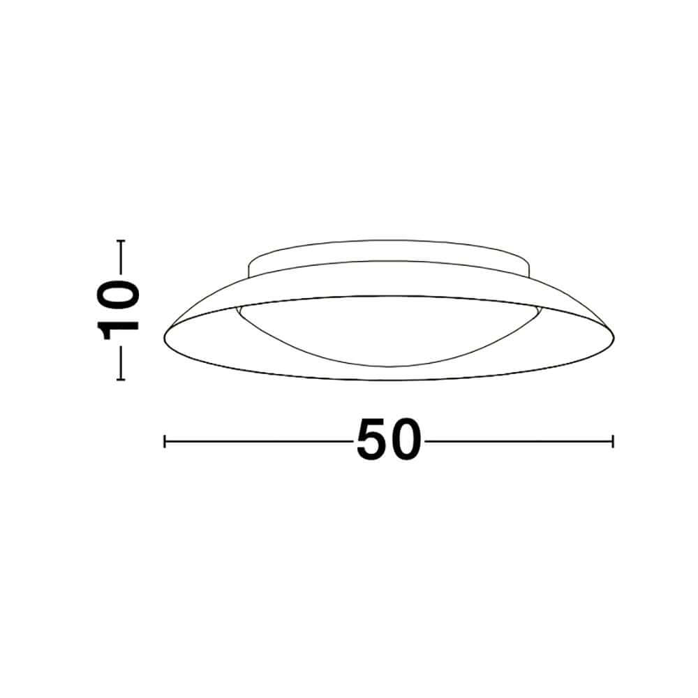 Zano LED Deckenlampe Metall Acryl - technische Zeichnung mit Maßen von 50 cm Durchmesser und 10 cm Höhe.