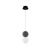 Zero Kugel Hängelampe Beton, Glas, moderne Pendelleuchte mit schwarzem Betongehäuse und weißem Opalglas