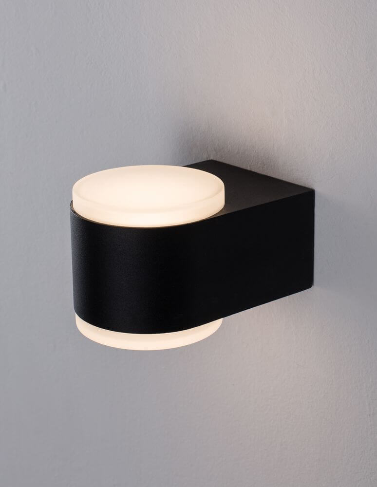 Nus LED Außenwandleuchte 3000K Up & Down Anthrazit IP54 an Wand montiert, modernes Design, angenehme Lichtverteilung.