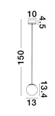 Technische Zeichnung der Nuvole LED Pendelleuchte Ø 13cm 3000K Schwarz, Weiß, mit Maßangaben.
