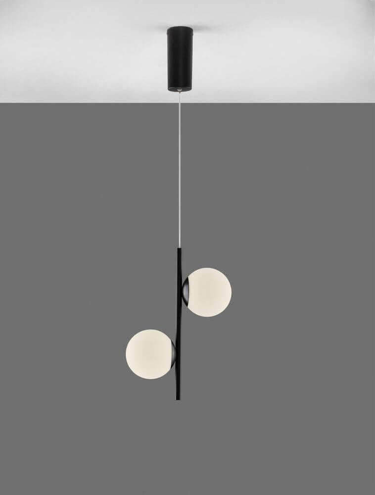 Nuvole LED Pendelleuchte 2-flammig 3000K Schwarz, Weiß an einer Decke montiert, modernes Design mit Opal Glas.