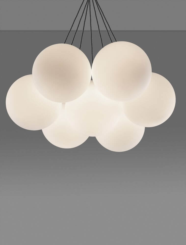Nuvole LED Pendelleuchte 7-flammig Ø 36cm 3000K Schwarz, Weiß mit eleganten Kugeln aus Milchglas