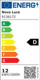 Energieeffizienzlabel für die Nyx LED Wandleuchte 3000K IP44, Energieklasse D, Nova Luce.