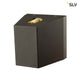 OUT BEAM LED Wandleuchte anthrazit in quadratischer Form mit goldener Lichtquelle.