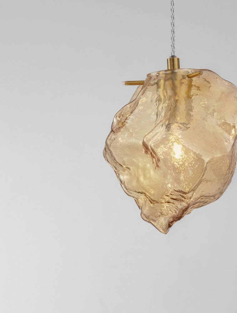Odelle Pendelleuchte Ø 18cm Gold, Bernstein - mundgeblasene Glaskonstruktion mit dimmbarer Lichtquelle.