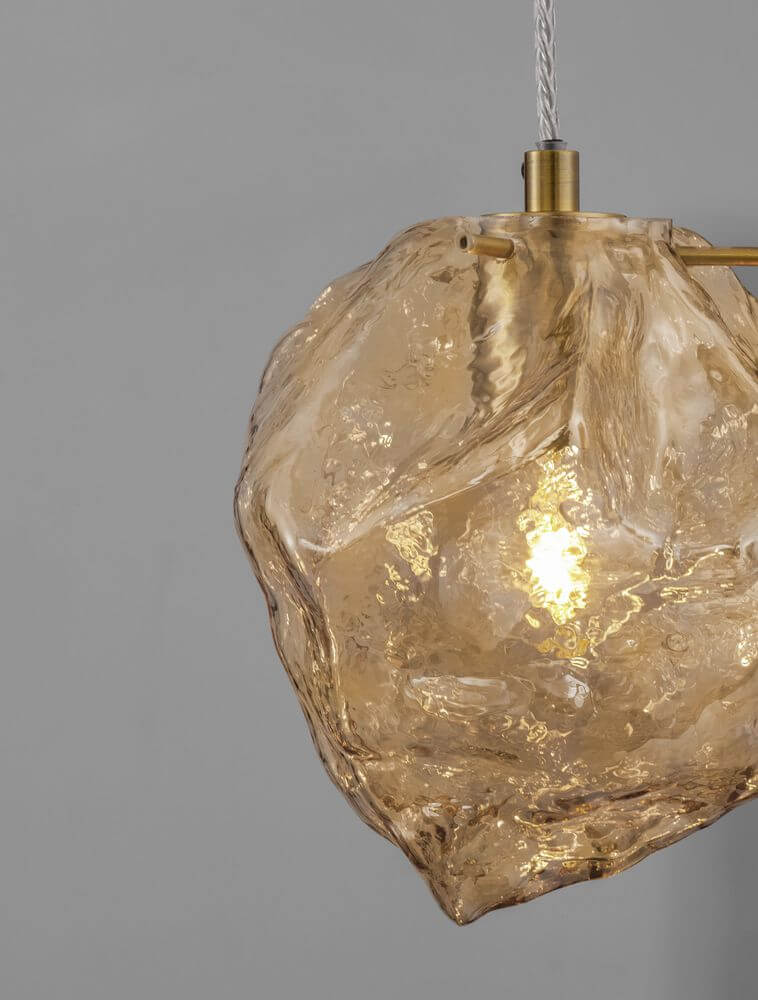 Odelle Pendelleuchte Ø 18cm Gold, Bernstein - edle Hängeleuchte aus bernsteinfarbenem Glas