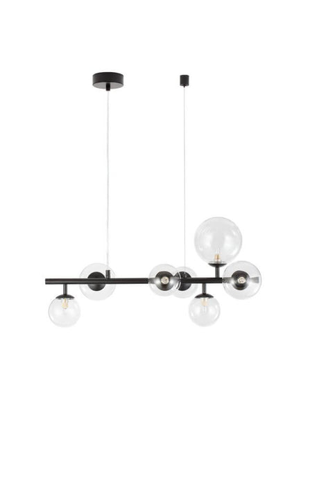 Odillia pendel G9 7-pære med transparente glaskugler og moderne design.