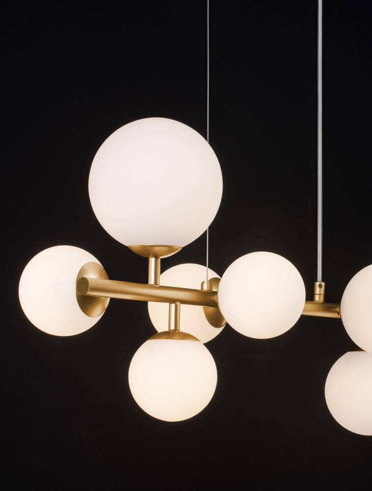 Odillia Pendelleuchte G9 7-flammig mit Opalglas und mattgoldener Metalloberfläche