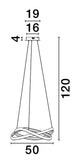 Odrey LED Pendelleuchte Ø 50cm 2700, 3500, 5000K - technische Zeichnung mit Maßen 50cm Durchmesser, 120cm Höhe, skulpturale Aluminium-Schlinge