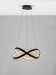 Alt Tag: Odrey LED Pendelleuchte Ø 50cm 2700, 3500, 5000K – skulpturale Silber-Gold Leuchte, Aluminiumring mit mattem Diffusor über Esstisch