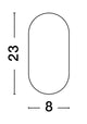 Maßzeichnung einer ovalen Form mit den Abmessungen 23 cm Höhe und 8 cm Breite.
