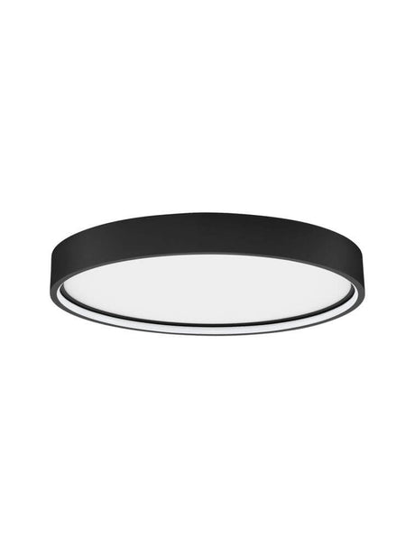 Plafonnier Olaf LED Ø 45 cm 3000K au design moderne avec un abat-jour rond en métal noir et un profil plat.