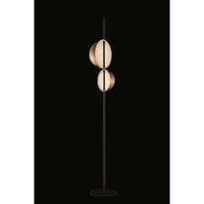 Oluce LED floor lamp Superluna Black with modern design and elegant form on a black background.