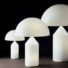 Oluce Atollo 50 Opal table lamp in various sizes with opal lampshade