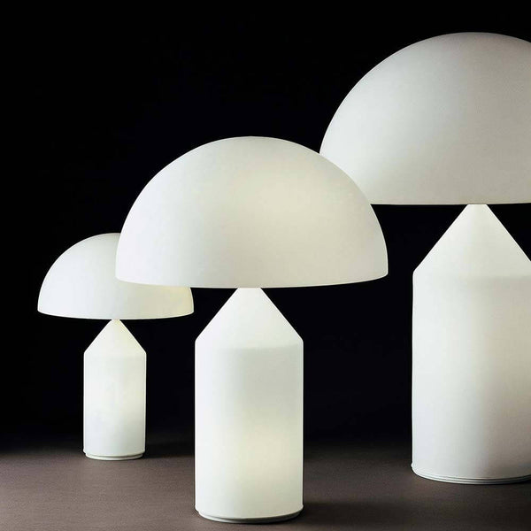 Oluce Atollo 50 Opal table lamp in various sizes with opal lampshade
