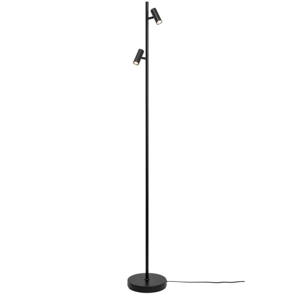 Omari LED Stehlampe mit schlichten nordischen Linien und zwei verstellbaren Lampenköpfen.