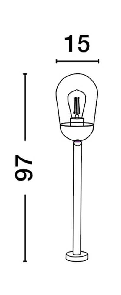 Technische Zeichnung der Omika Außenwegeleuchte Dunkelgrau IP54 mit Maßen von 97 cm Höhe und 15 cm Breite.