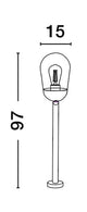 Technische Zeichnung der Omika Außenwegeleuchte Dunkelgrau IP54 mit Maßen von 97 cm Höhe und 15 cm Breite.