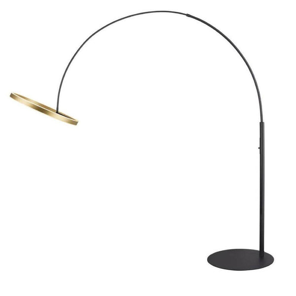 One Bow LED Ring Bogenlampe, moderne Bogenstehleuchte mit ringförmigem Leuchtenkopf in Schwarz und Gold