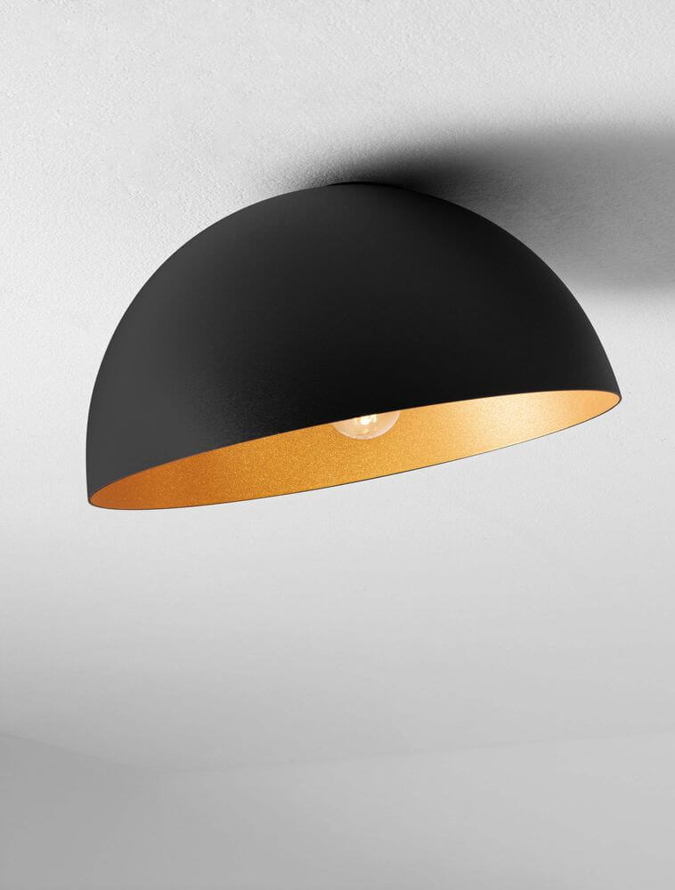 Onia Deckenleuchte E27 Ø 29cm mit schwarzem Gehäuse und goldenem Innenleben, stilvolles Deckenlicht.