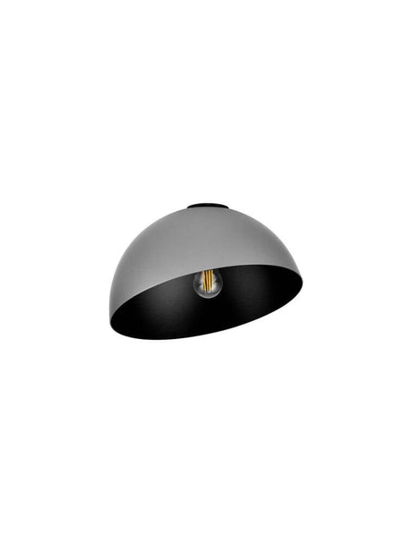 Plafonnier Onia E27 Ø 29 cm au design moderne avec abat-jour gris et intérieur noir.