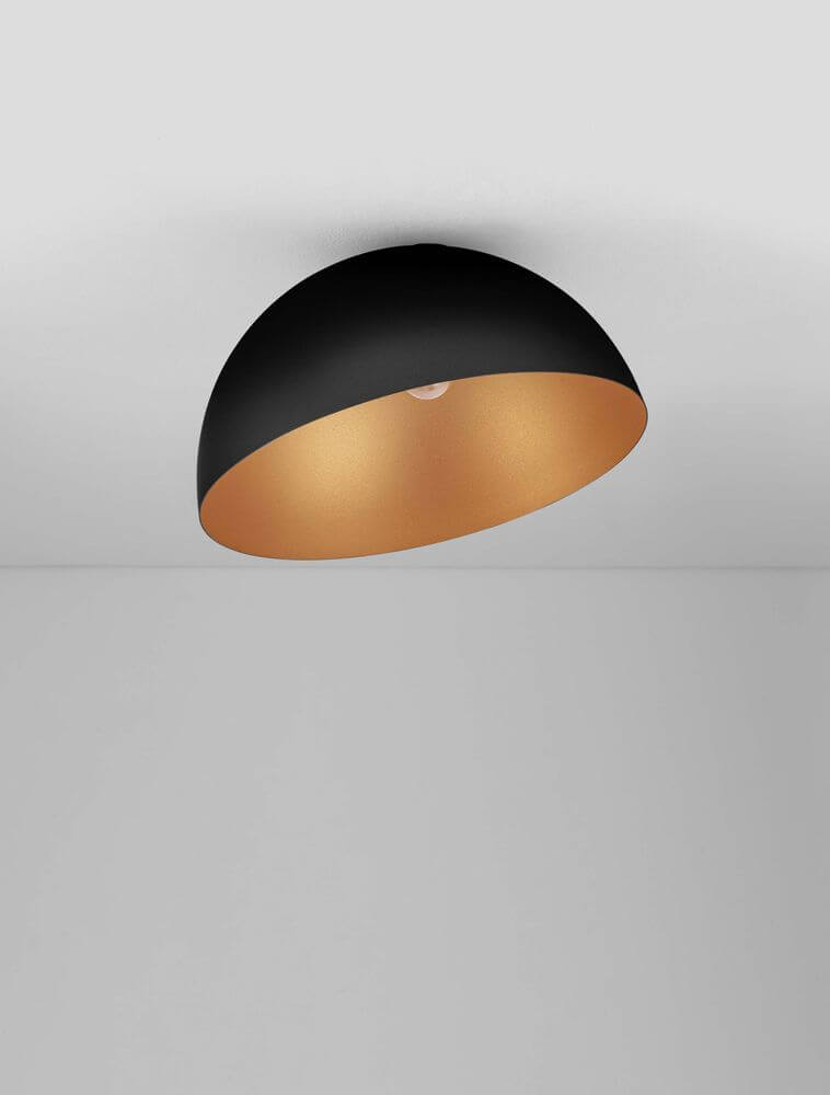 Onia Deckenleuchte E27 Ø 50cm in Schwarz mit goldener Innenseite, moderne Deckenlampe für stilvolle Räume.
