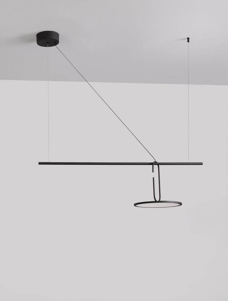 Opi LED Pendelleuchte Horizontal 3000K Schwarz – schlanke schwarze LED-Hängeleuchte, 180 cm Höhe, 100 cm Breite, modern für Wohnzimmer oder Esszimmer