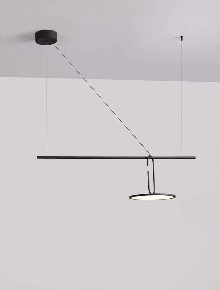 Opi LED Pendelleuchte Horizontal 3000K Schwarz – moderne 180 cm H x 100 cm B LED-Hängeleuchte für Wohnzimmer, Esszimmer, Büro, nicht dimmbar