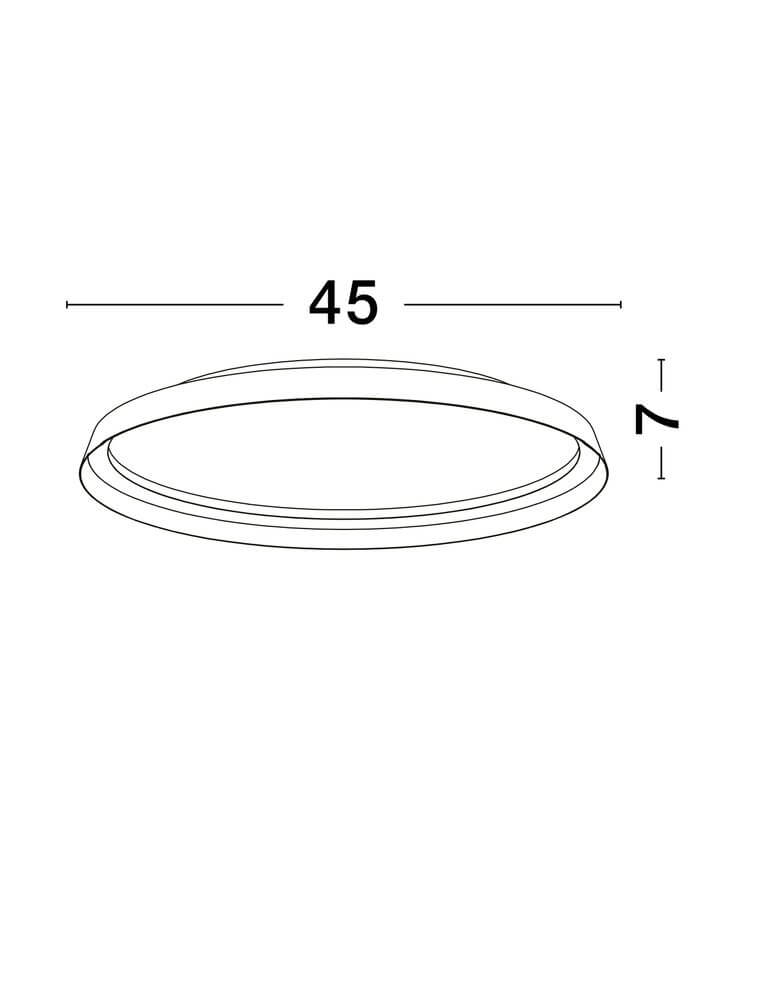 Technische Zeichnung der Ormi Deckenleuchte Ø 45cm 2700, 4000K mit den Maßen 45 und 7 cm.