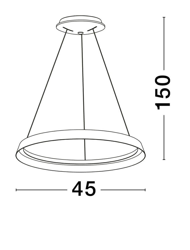 Technische Zeichnung der Ormi Pendelleuchte Ø 45cm 2700, 3000K mit Abmessungen von 45cm und 150cm.