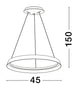 Technische Zeichnung der Ormi Pendelleuchte Ø 45cm 2700, 3000K mit Abmessungen von 45cm und 150cm.
