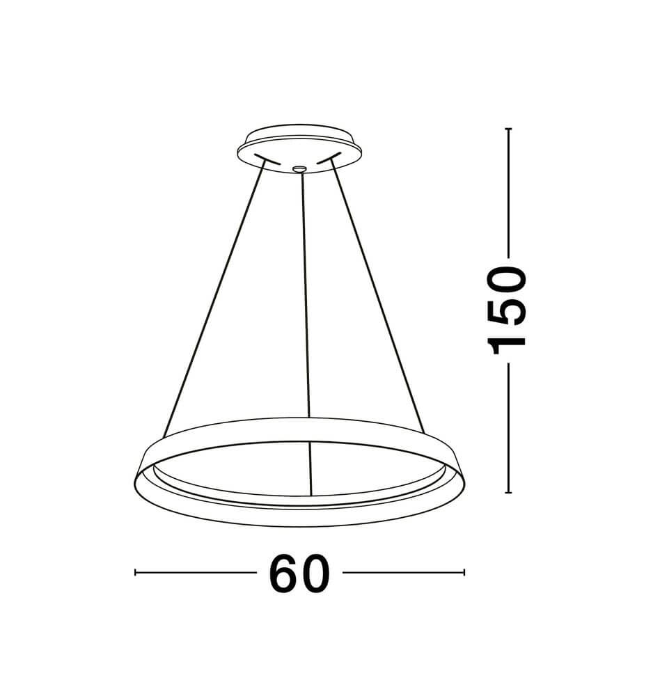 Ormi Pendelleuchte Ø 60cm 2700, 3000K - technische Zeichnung mit Abmessungen 60cm Durchmesser, 150cm Höhe
