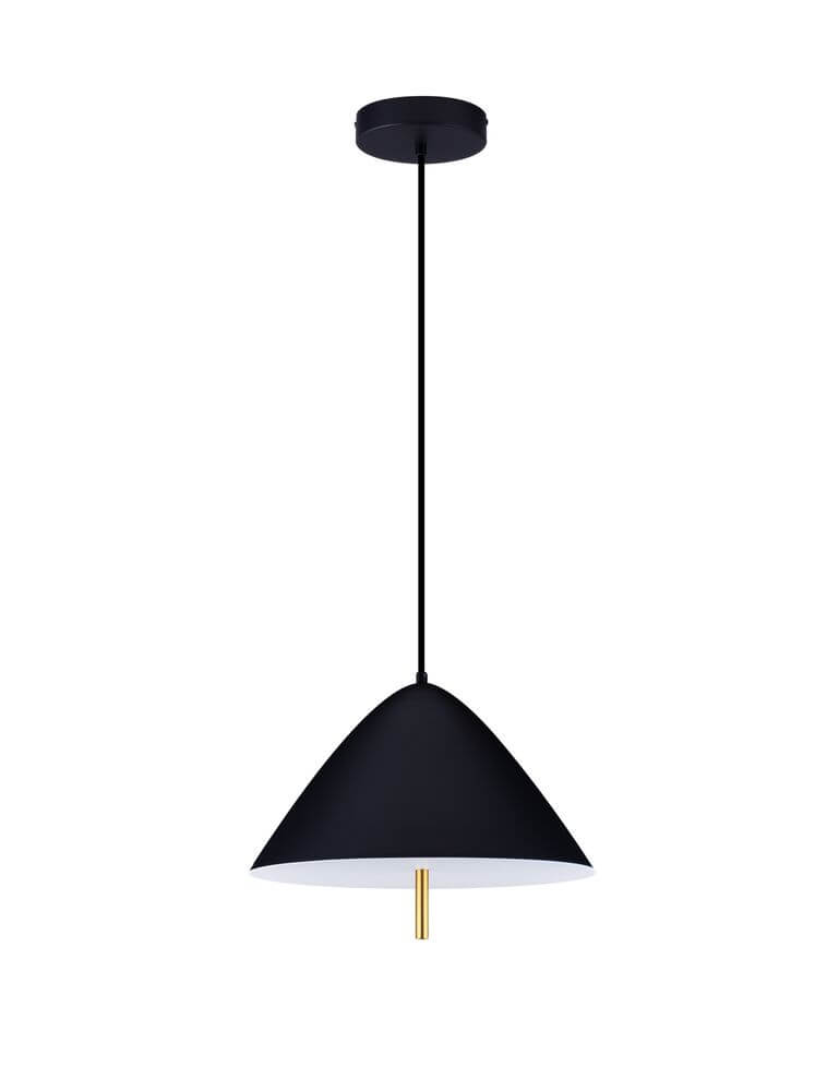 Oros LED Pendelleuchte Ø 40cm 3000K in mattschwarz mit eleganter goldener Aufhängung.