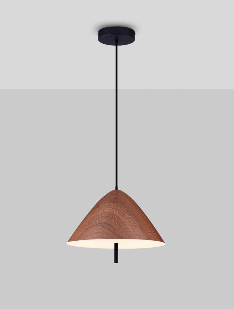 Oros LED Pendelleuchte Ø 40cm 3000K mit mattschwarzem Aluminium und Holzdekor, stilvolle Beleuchtung.