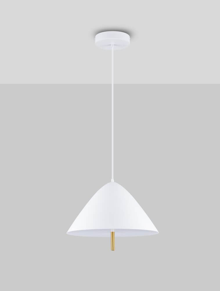 Oros LED Pendelleuchte Ø 40cm 3000K in modernem Design mit weißem Lampenschirm und goldener Fassung.