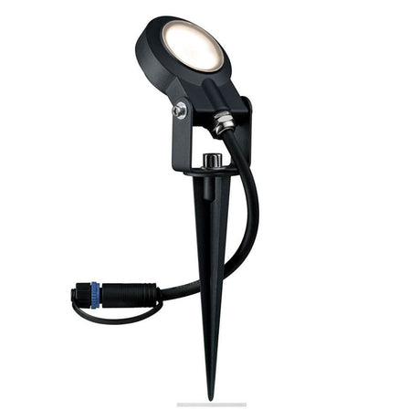 LED Plug & Shine udendørs spotlight Sting 100° IP67 3000K antracit på jordspyd, ideel til udendørs belysning.