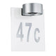 Hausnummernschild Outdoor House Transparent mit silberner Nummer 47C und Wandleuchte Cone.