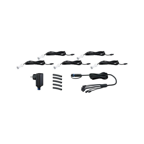 LED Plug & Shine forsænket spotlight sæt MicroPen II + IP67 3000K tilbehør inklusive transformer og tilslutningskabel.