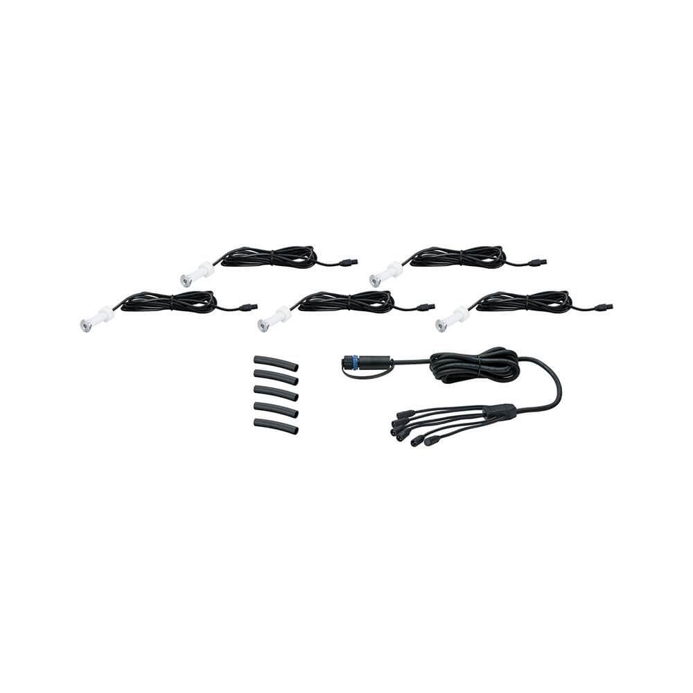 LED Plug & Shine Einbauleuchten-Set MicroPen II IP67 3000K mit Verbindungskabel und Abgängen zur Installation.