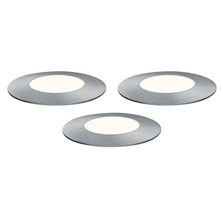 LED Kit d’extension Plug & Shine Floor Mini IP65 24V 3000K 3x2, 5W dans trois designs distincts de spots encastrés de sol.
